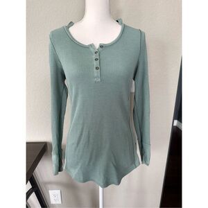 Columbia Hooded Long Sleeve Waffle Thermal Sage Top Medium